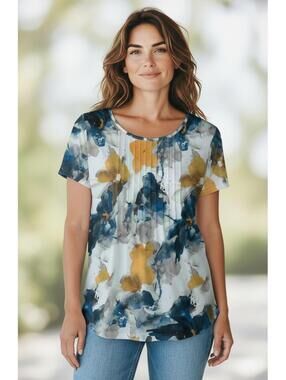 Wiholl Women's Short Sleeve Floral Print Top XXL